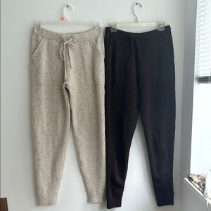 Auden Cozy Beige and Brown knit joggers both size S/M measure in descriptions.